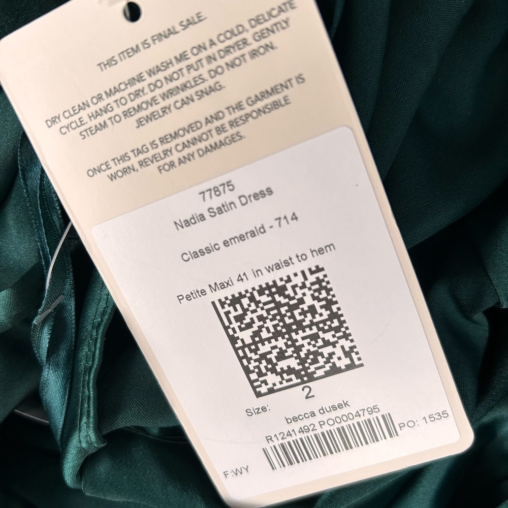 Revelry Nadia Satin Dress classic emerald Green size 2 - Picture 6 of 8